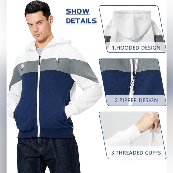 New Men's Full Zip Drawstring Hooded Sweater Multiple Sizes - Picture 4 of 4